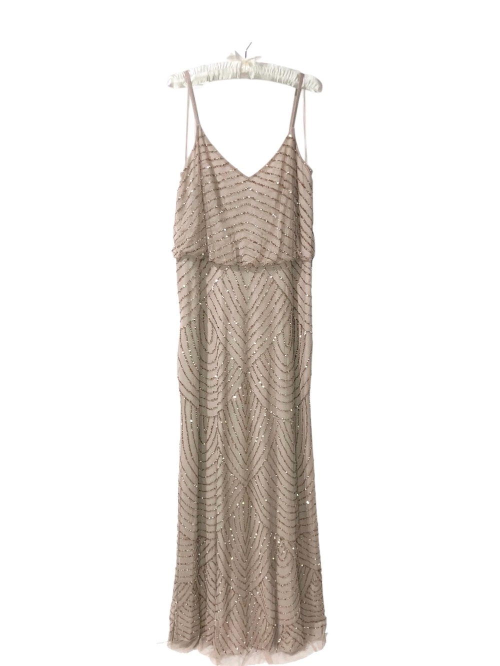 Adrianna Papell Champagne Gold Beaded Art Deco Blouson Gown Wedding Sz 16 NWT - Picture 10 of 16